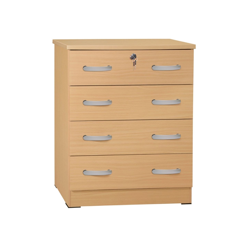 Pemberly Row 4 Drawer Chest Wood Dresser with Lock Beech (Maple)