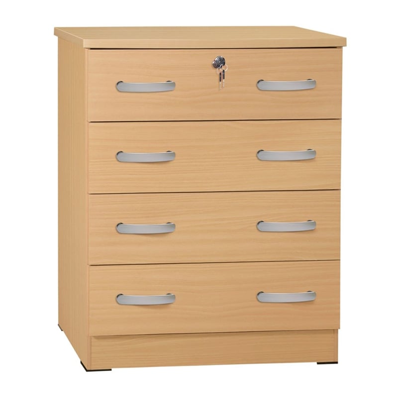 Pemberly Row 4 Drawer Chest Wood Dresser with Lock Beech (Maple)
