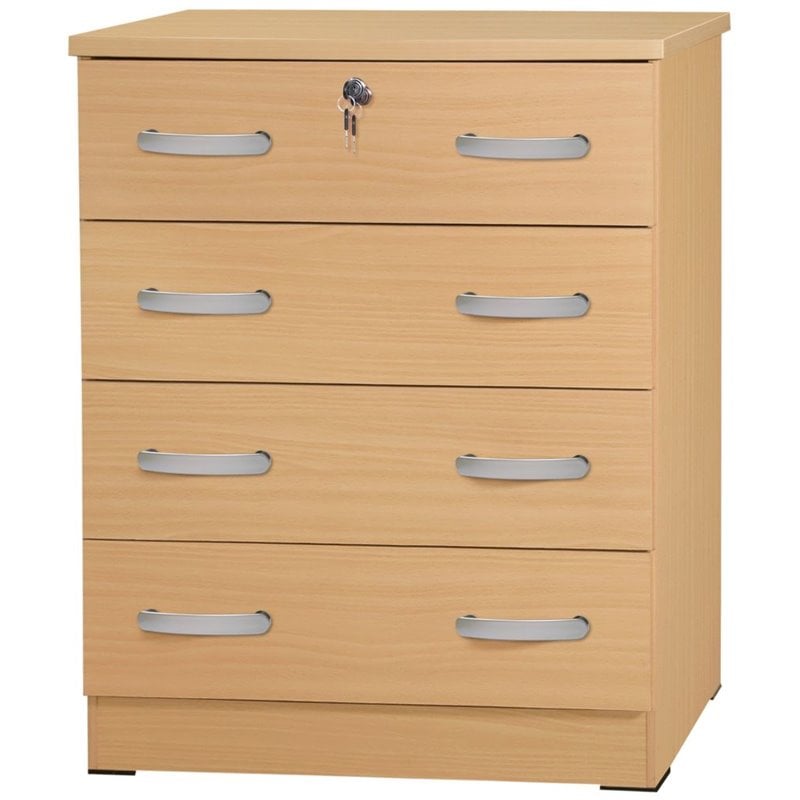 Pemberly Row 4 Drawer Chest Wood Dresser with Lock Beech (Maple)