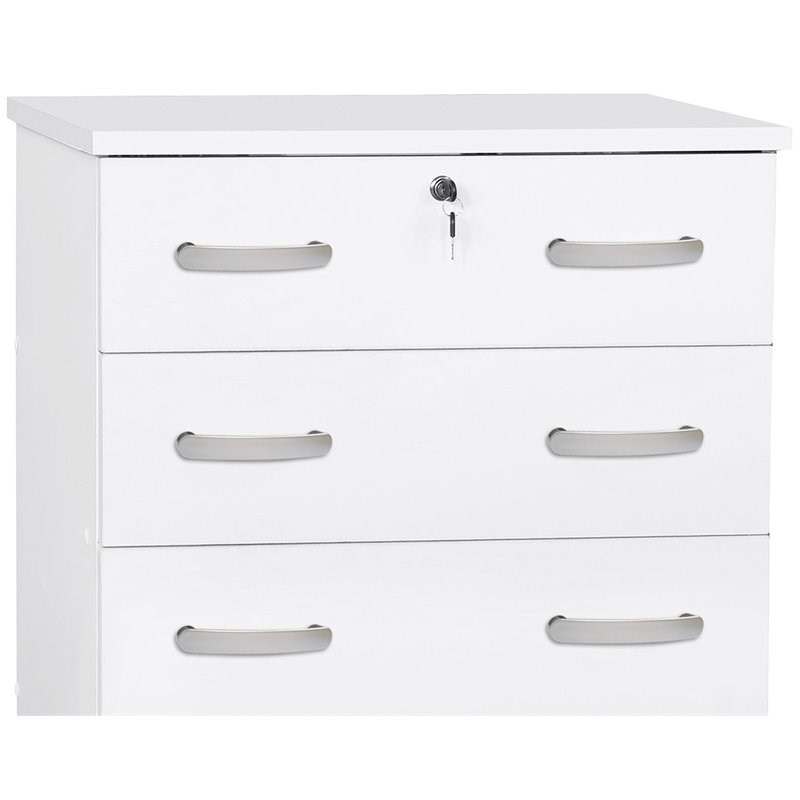Pemberly Row Modern 4 Drawer Chest Wood Dresser with Lock in White
