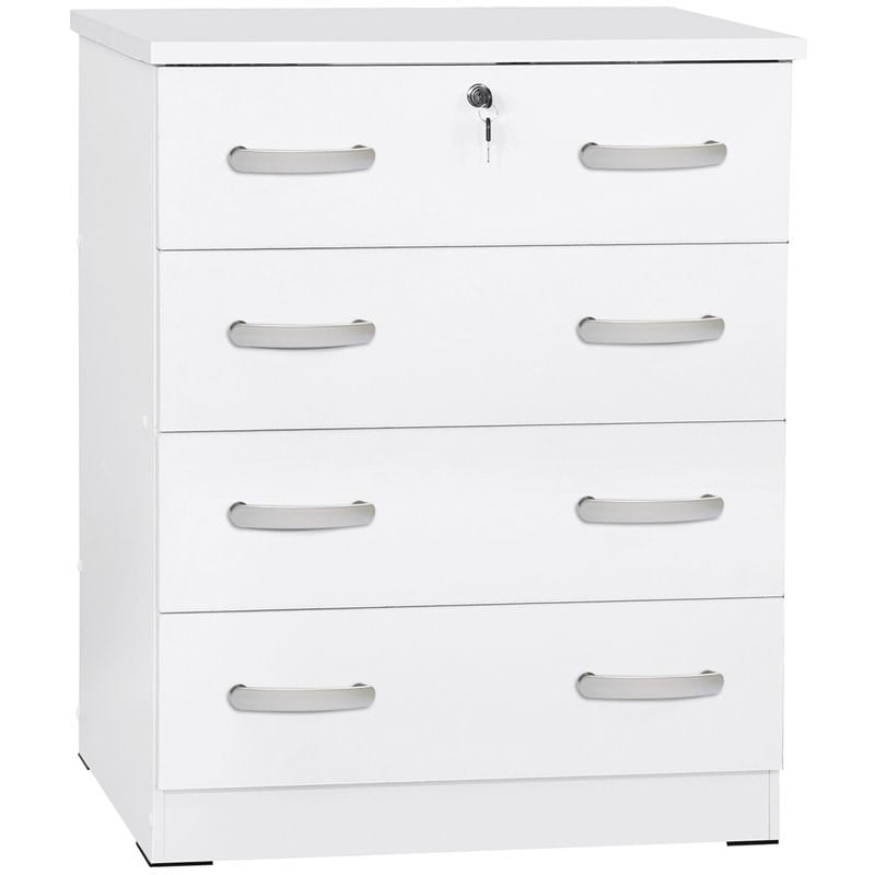 Pemberly Row Modern 4 Drawer Chest Wood Dresser with Lock in White