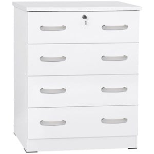 Pemberly Row Modern 4 Drawer Chest Wood Dresser with Lock in White