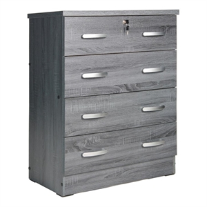 Pemberly Row 4 Drawer Chest Wood Dresser with Lock in Gray Oak