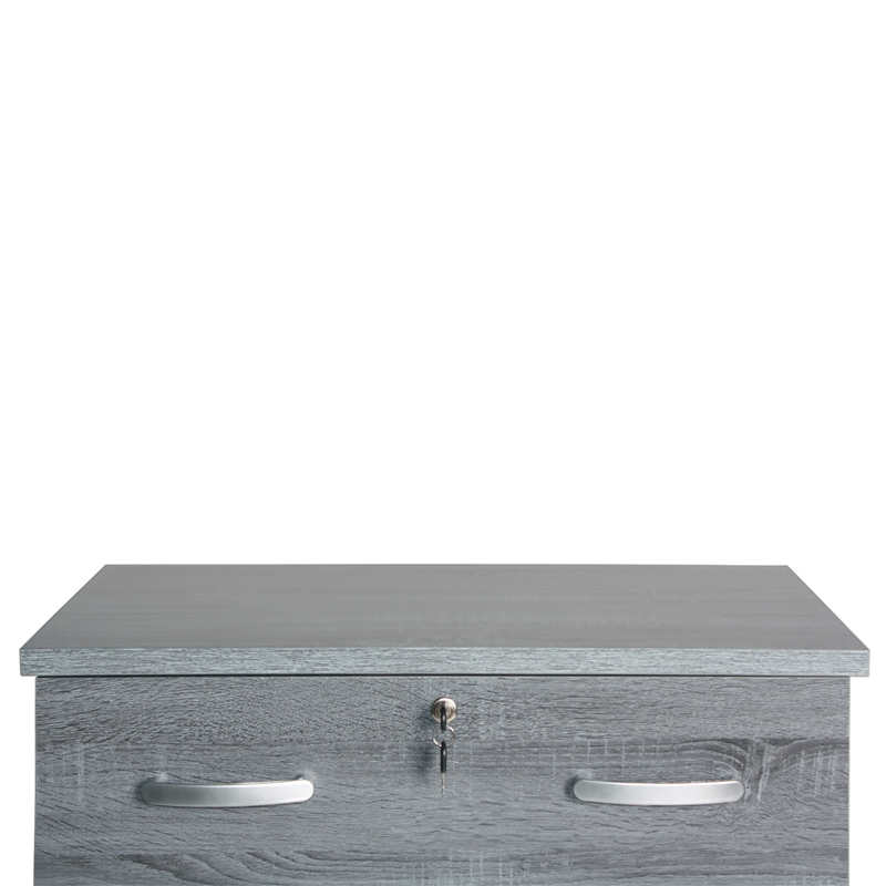 Pemberly Row 4 Drawer Chest Wood Dresser with Lock in Gray Oak