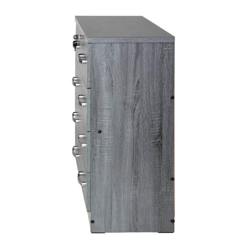 Pemberly Row 4 Drawer Chest Wood Dresser with Lock in Gray Oak