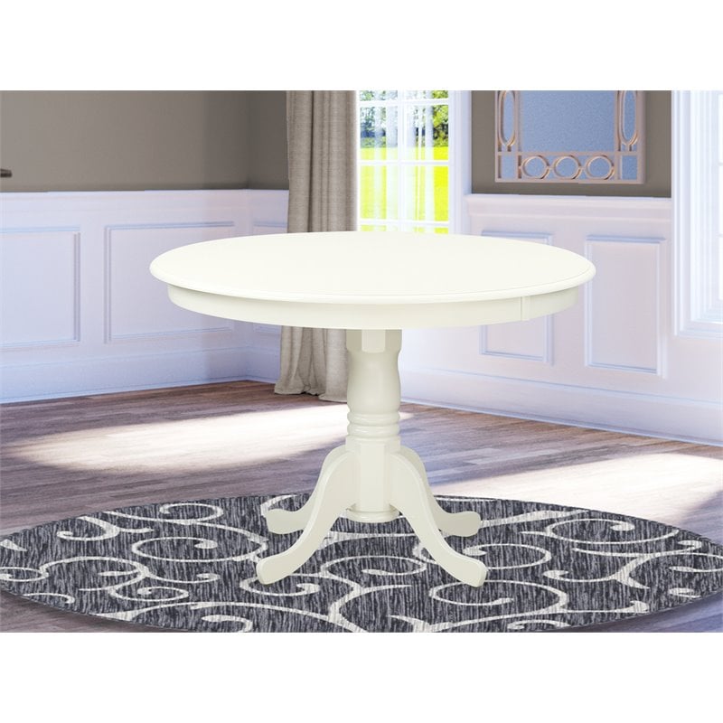 Pemberly Row Contemporary Round Wood Dining Table in Linen White