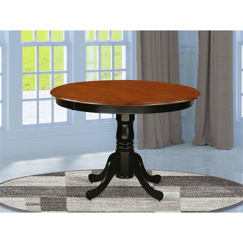 Pemberly Row Modern Round Wood Dining Table in Black / Cherry
