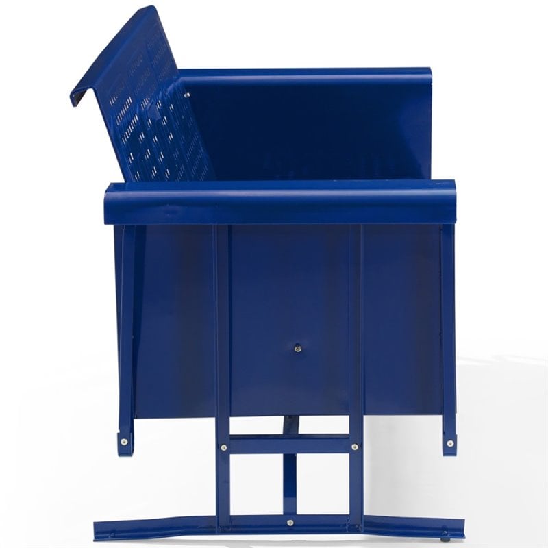 Pemberly Row Modern Retro Metal Patio Sofa Glider in Glossy Navy