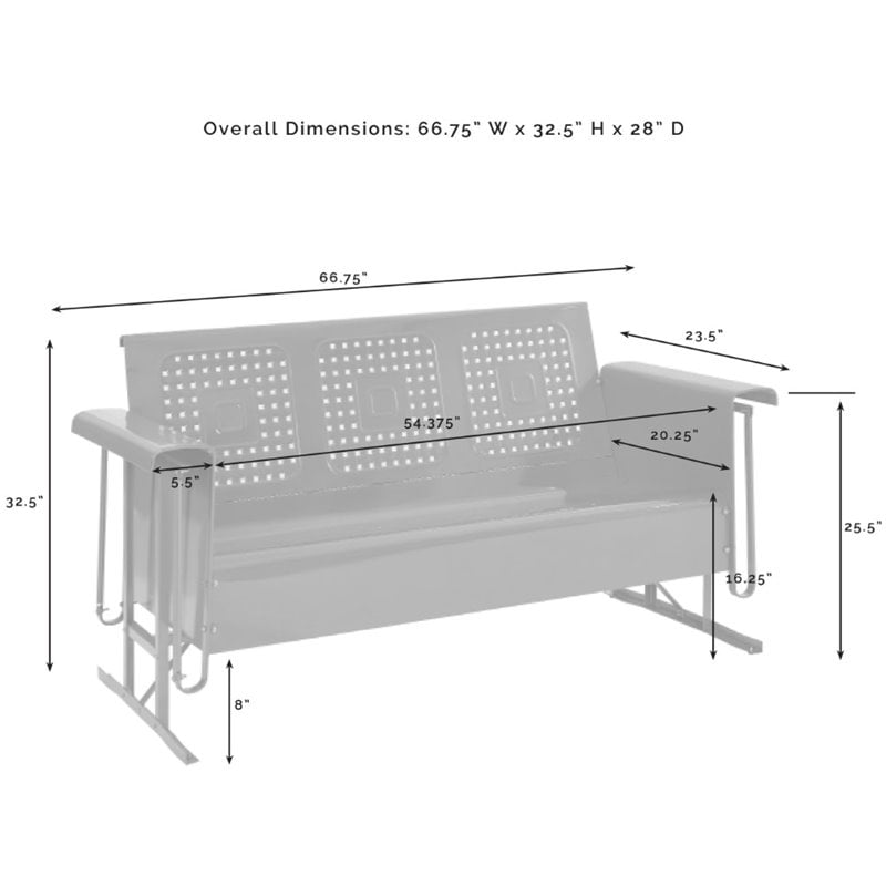 Pemberly Row Modern Retro Metal Patio Sofa Glider in Glossy Navy