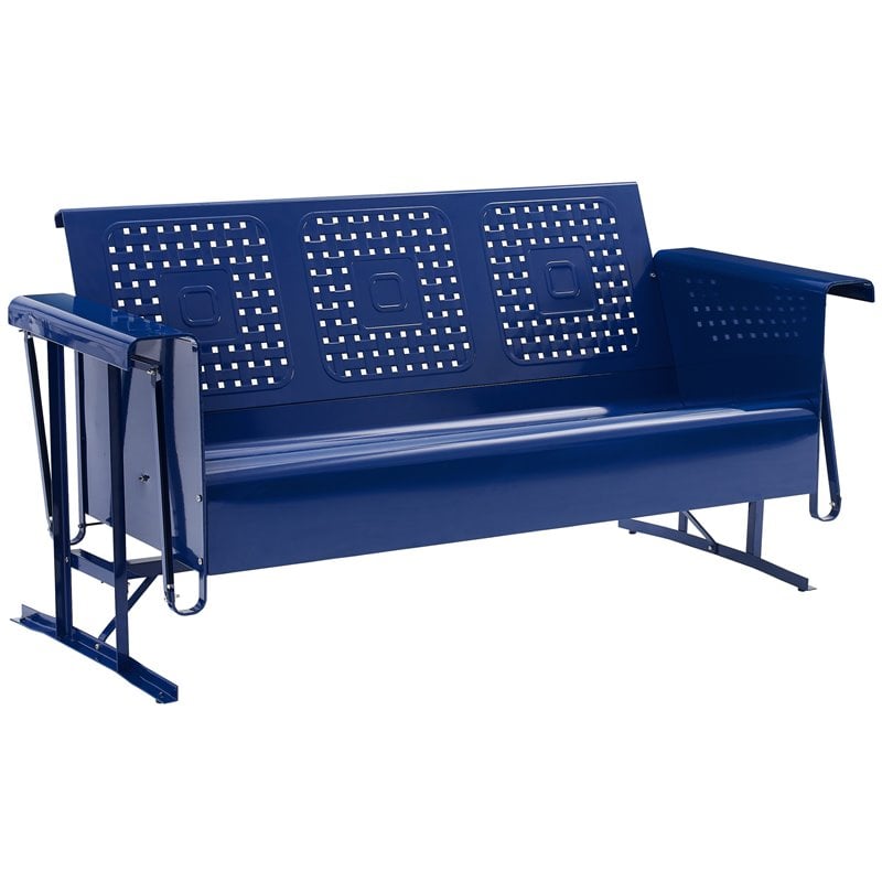 Pemberly Row Modern Retro Metal Patio Sofa Glider in Glossy Navy