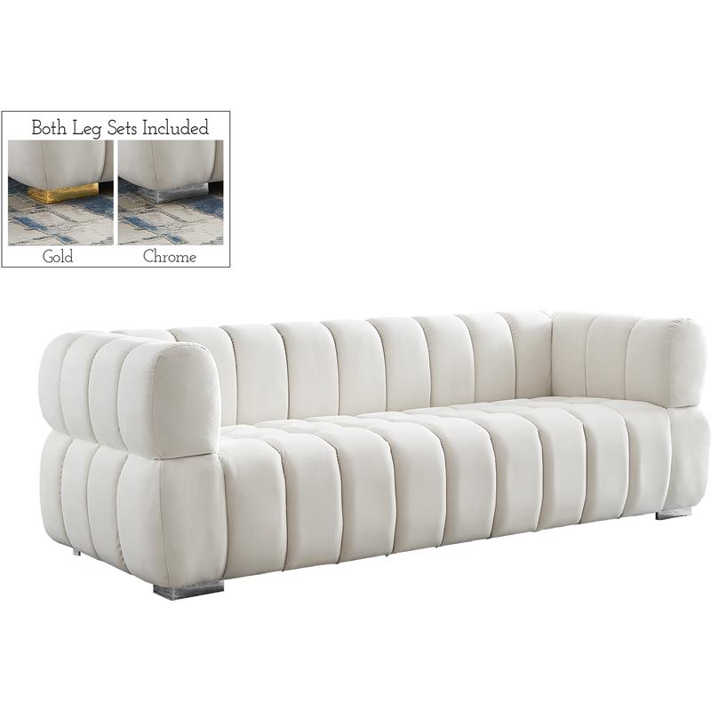 Pemberly Row Contemporary Deep Biscuit Tufted Cream Velvet Sofa
