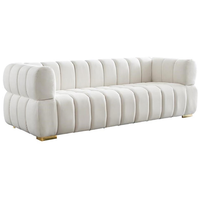 Pemberly Row Contemporary Deep Biscuit Tufted Cream Velvet Sofa