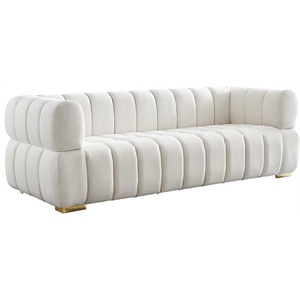 Pemberly Row Contemporary Deep Biscuit Tufted Cream Velvet Sofa