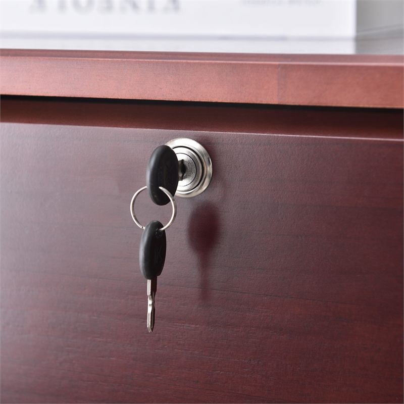 Pemberly Row Solid Pine Wood 5 Drawer Chest Dresser in Mahogany