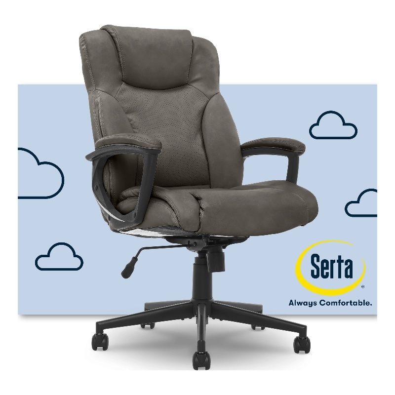Pemberly Row Contemporary Office Chair Gray Finish Bonded Leather