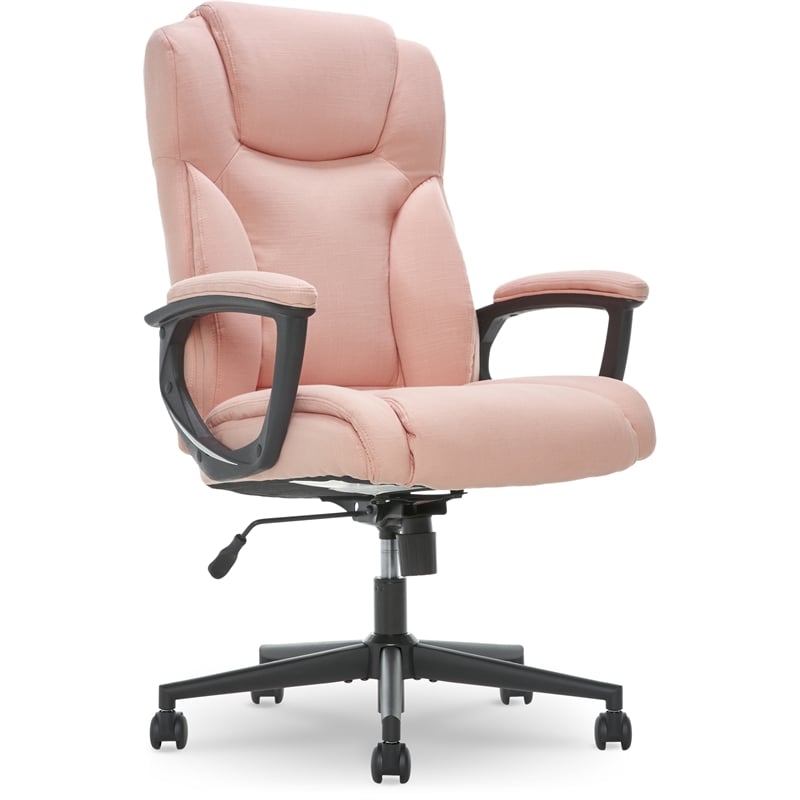 Pemberly Row Contemporary Office Chair in Pink Microfiber Finish