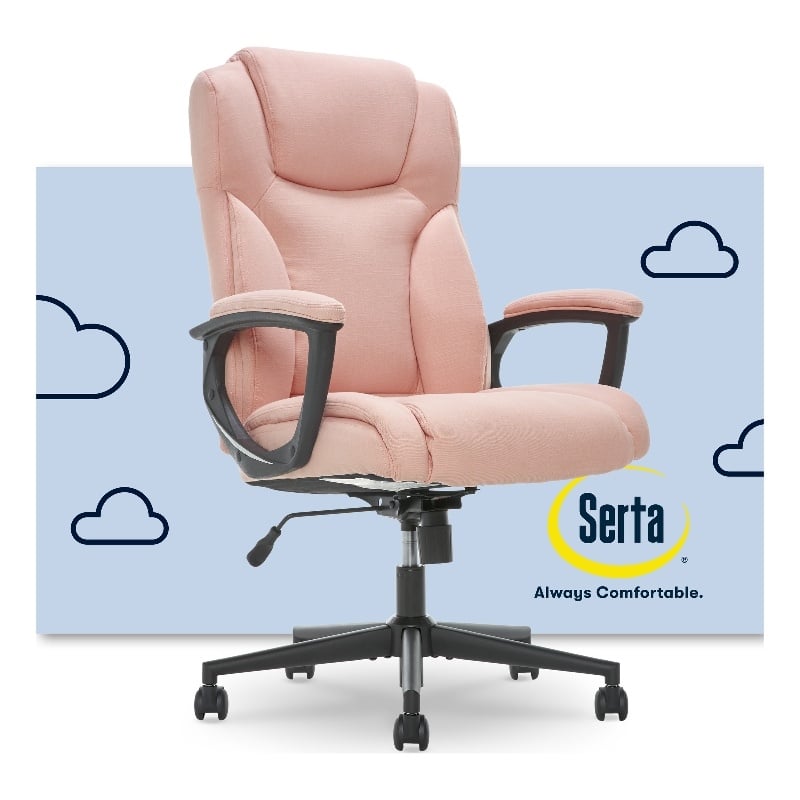 Pemberly Row Contemporary Office Chair in Pink Microfiber Finish