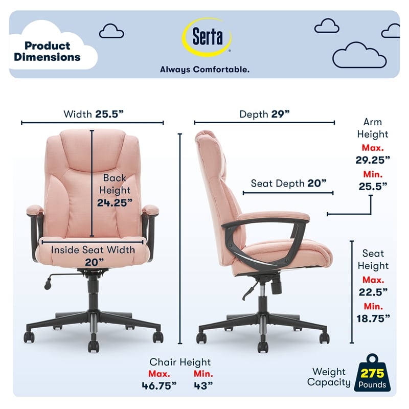 Pemberly Row Contemporary Office Chair in Pink Microfiber Finish