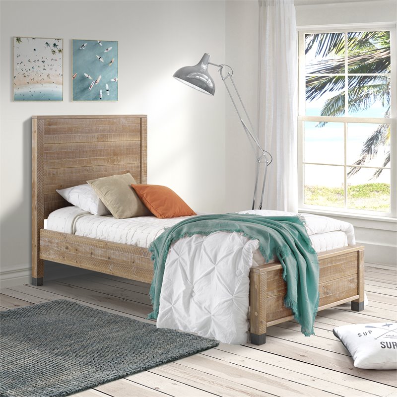 Pemberly Row Modern Solid Wood Twin Platform Bed in Barnwood