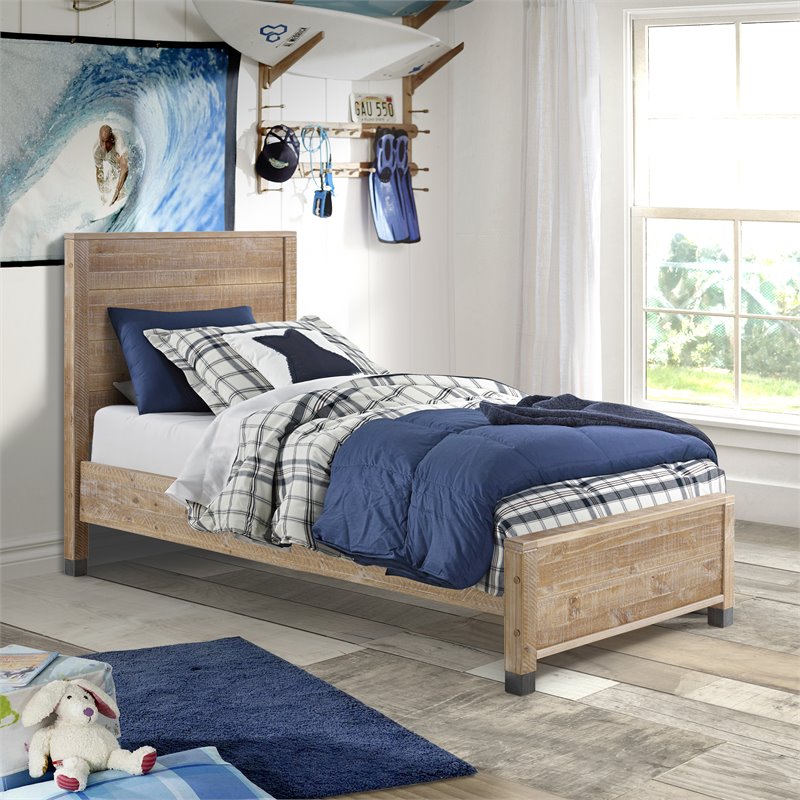 Pemberly Row Modern Solid Wood Twin Platform Bed in Barnwood