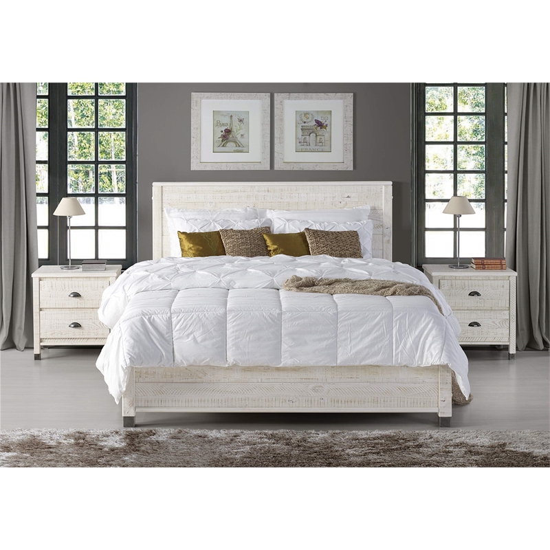 Pemberly Row Modern Solid Wood Full Platform Bed in Shabby White