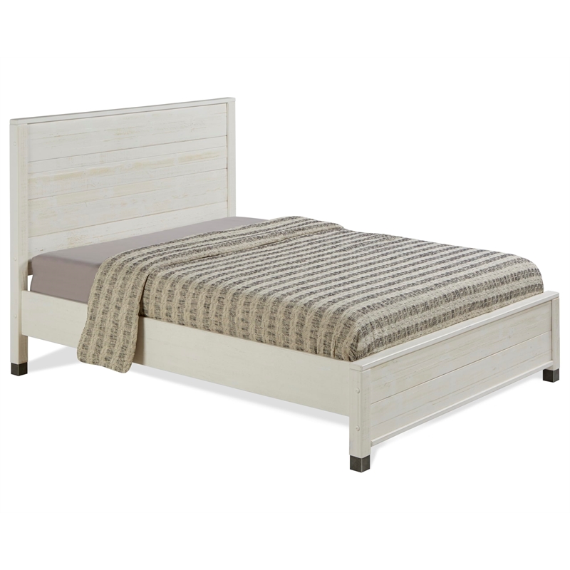 Pemberly Row Modern Solid Wood Full Platform Bed in Shabby White