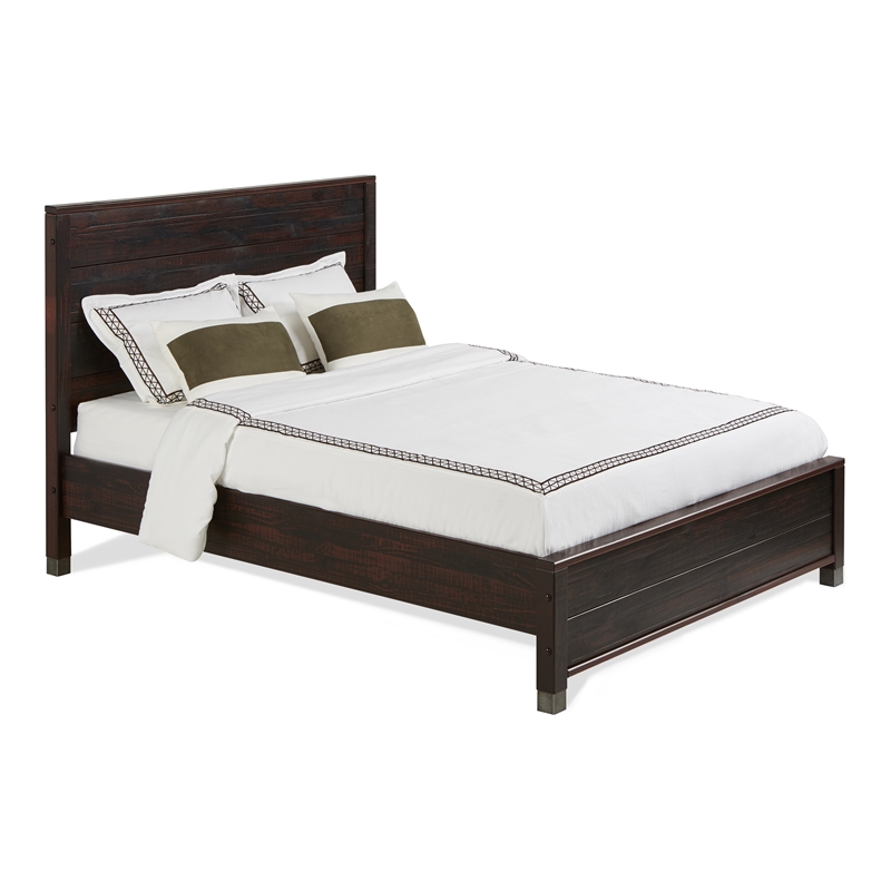Pemberly Row Contemporary Solid Wood Queen Platform Bed in Walnut