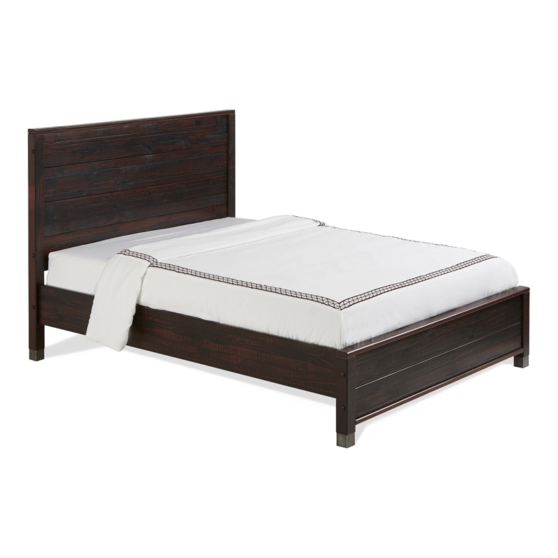 Pemberly Row Contemporary Solid Wood Queen Platform Bed in Walnut