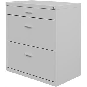 Pemberly Row 30&quot W Metal 3 Drawer Home Office Filing Cabinet Silver