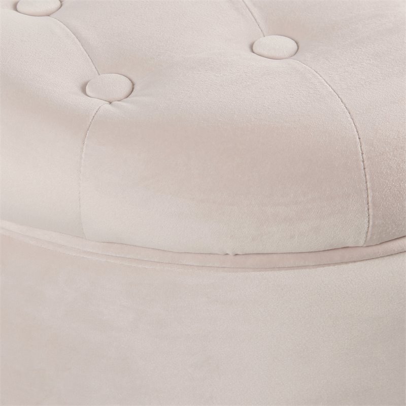 Pemberly Row Round Transitional Wood and Velvet Storage Ottoman in Pink