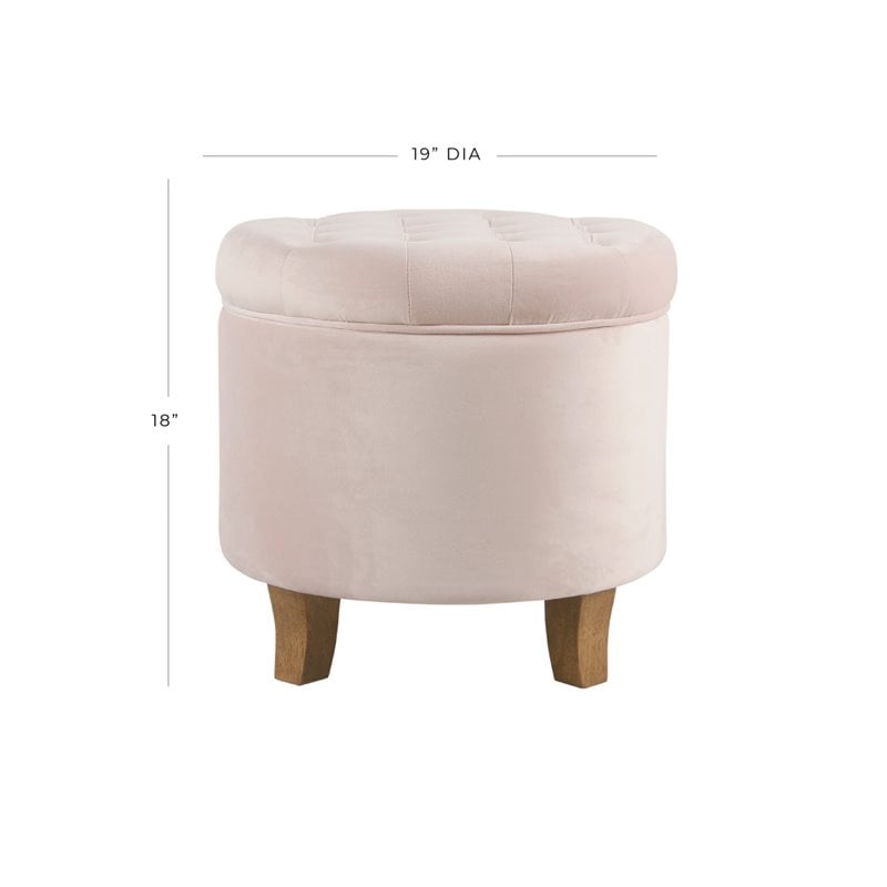 Pemberly Row Round Transitional Wood and Velvet Storage Ottoman in Pink