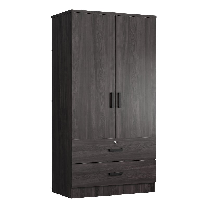 Pemberly Row Wood 2-Door Wardrobe Armoire with 2-Drawers Tobacco