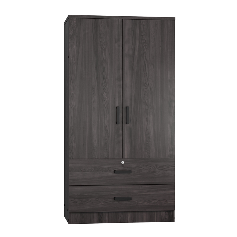 Pemberly Row Wood 2-Door Wardrobe Armoire with 2-Drawers Tobacco