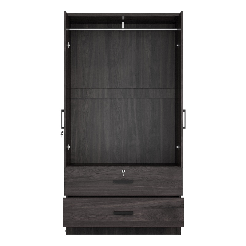 Pemberly Row Wood 2-Door Wardrobe Armoire with 2-Drawers Tobacco