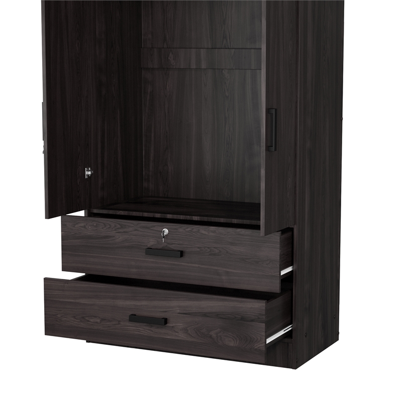 Pemberly Row Wood 2-Door Wardrobe Armoire with 2-Drawers Tobacco