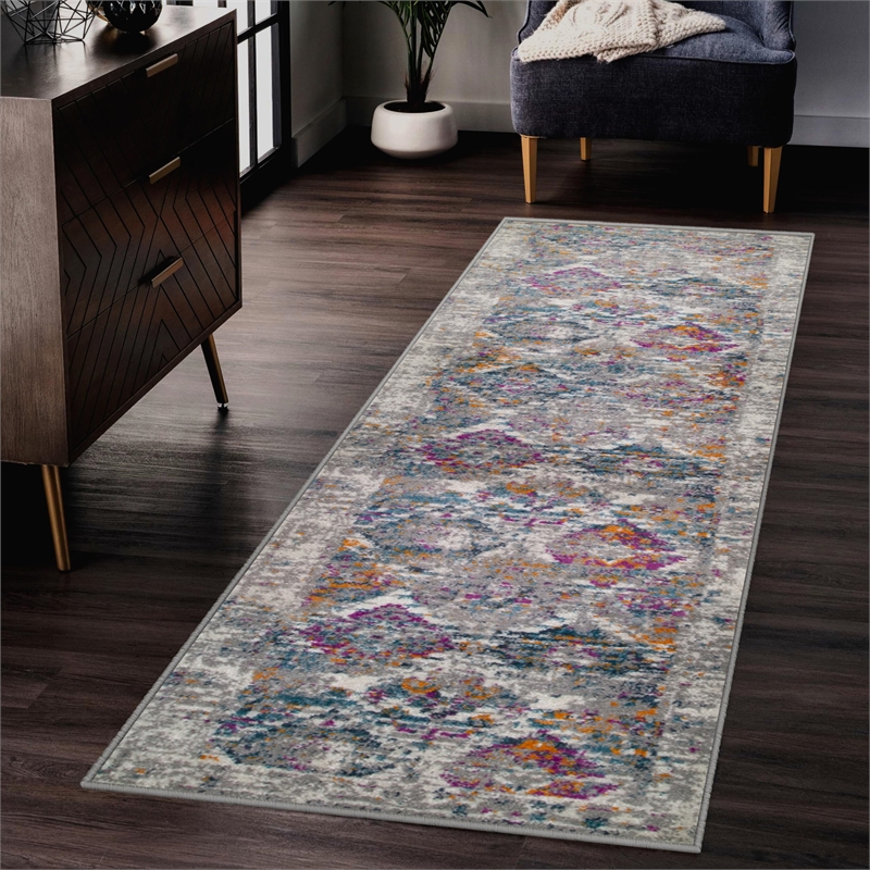 Pemberly Row Vintage Patchwork Boho Chic Faded Area Rug Runner 2'2