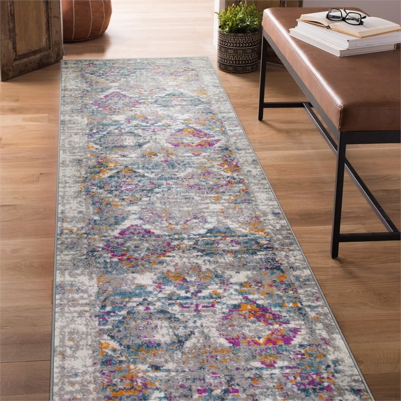 Pemberly Row Vintage Patchwork Boho Chic Faded Area Rug Runner 2'2