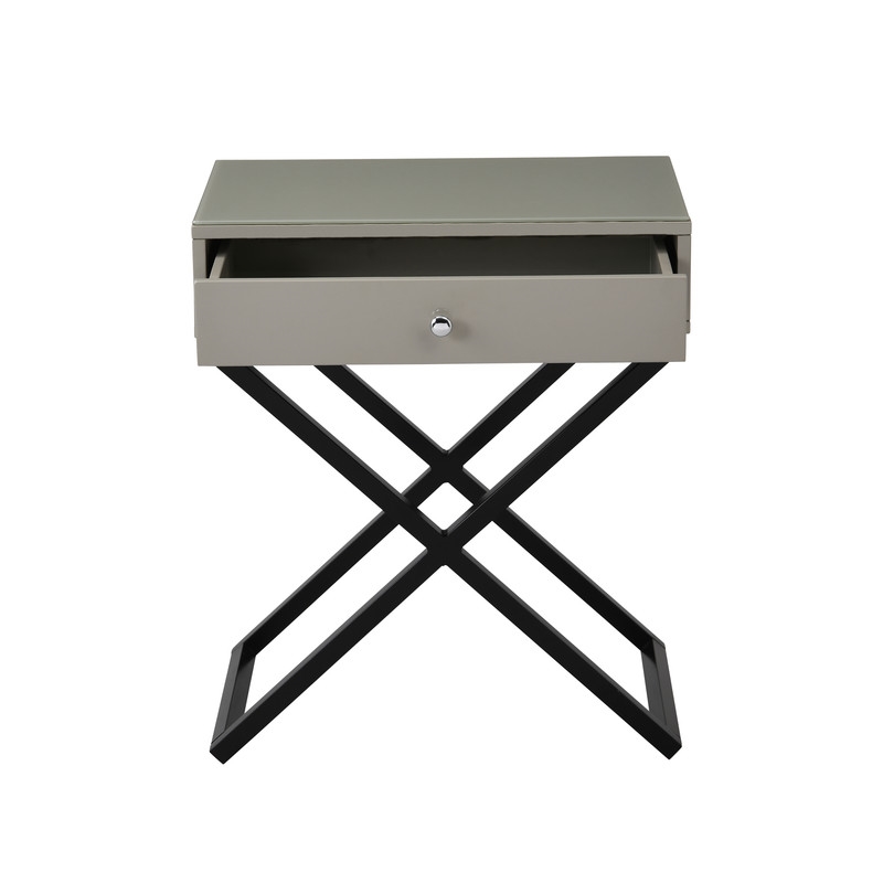 Pemberly Row Taupe Gray Engineered Wood Side Table Nightstand with Glass Top
