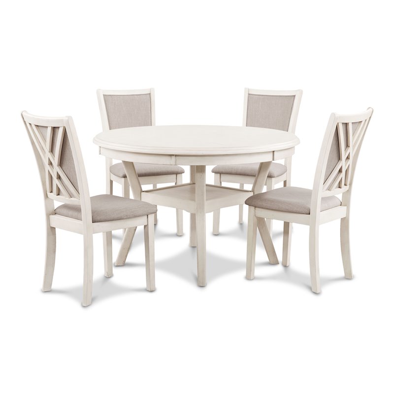 Pemberly Row 5-Piece Round Solid Wood Dining Set in Bisque Beige
