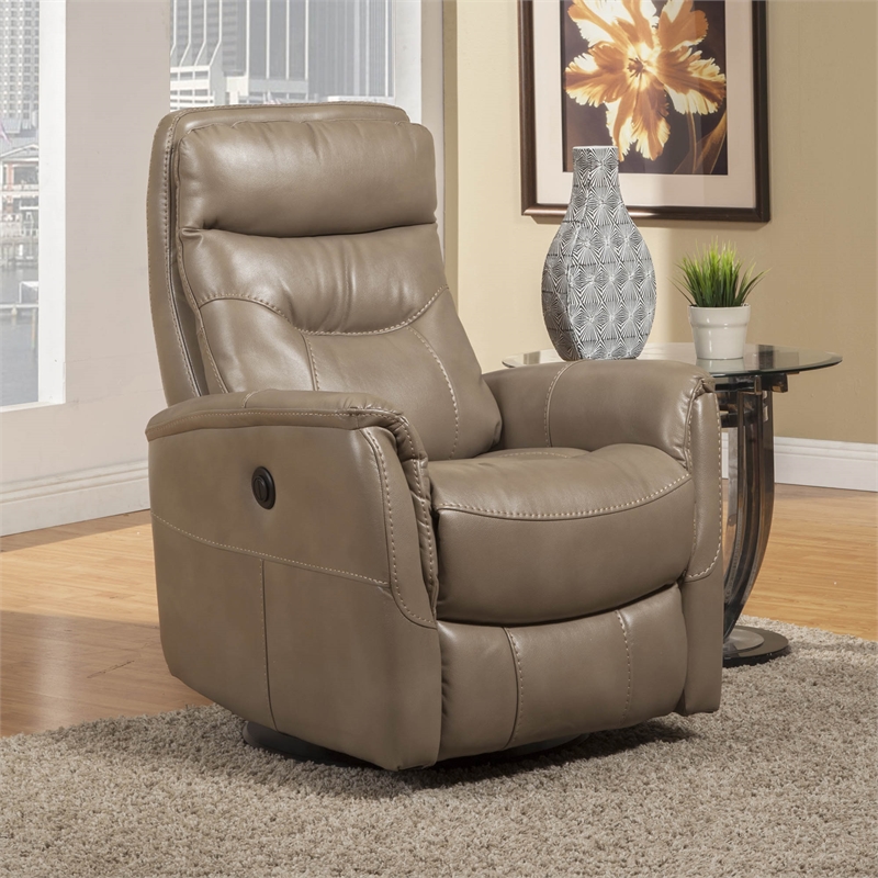 Pemberly Row Polyester / PU Power Swivel Glider Recliner in Linen Brown