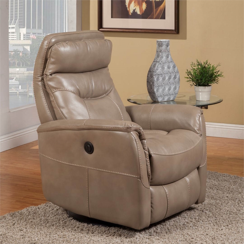 Pemberly Row Polyester / PU Power Swivel Glider Recliner in Linen Brown