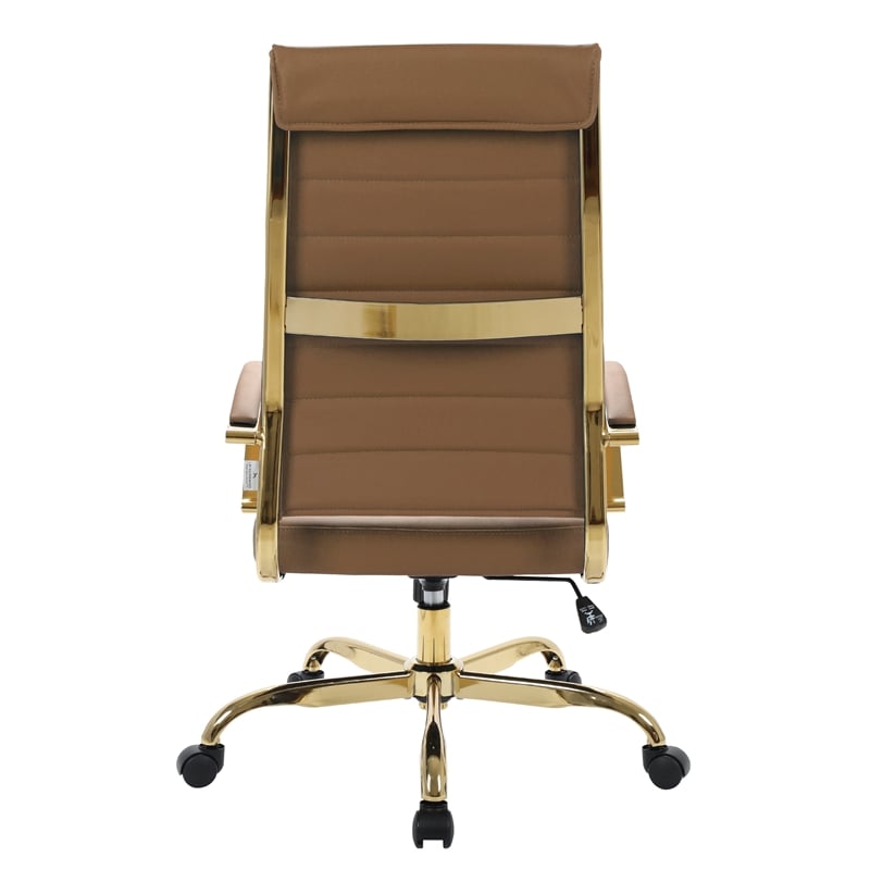 Pemberly Row High-Back Leather Office Chair With Gold Frame in Light Brown