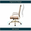 Pemberly Row High-Back Leather Office Chair With Gold Frame in Light Brown
