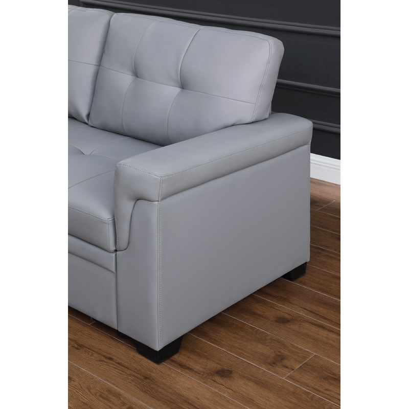 Pemberly Row Gray Vegan Faux Leather Reversible Sleeper Sofa with Storage Chaise