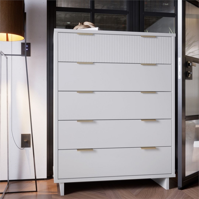 Pemberly Row Contemporary Tall Engineered Wood Dresser in White