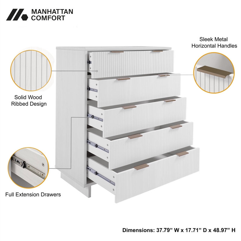 Pemberly Row Contemporary Tall Engineered Wood Dresser in White