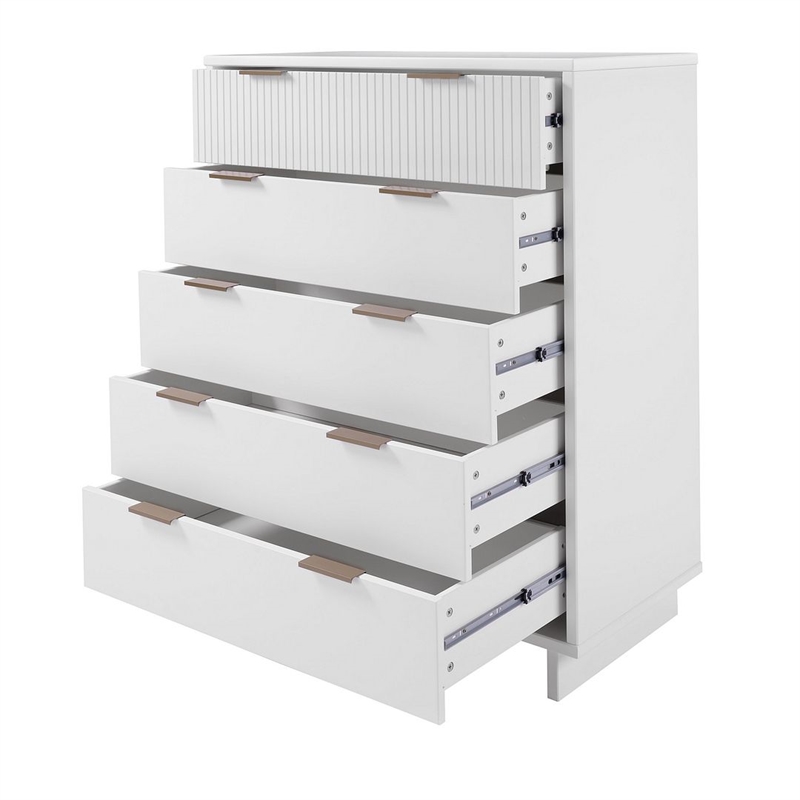 Pemberly Row Contemporary Tall Engineered Wood Dresser in White