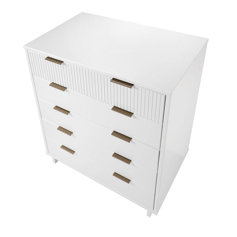 Pemberly Row Contemporary Tall Engineered Wood Dresser in White