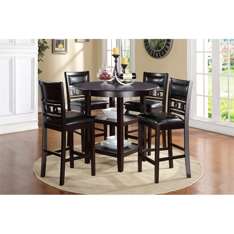 Pemberly Row 5-Piece Transitional Wood Dining Set in Ebony Finish