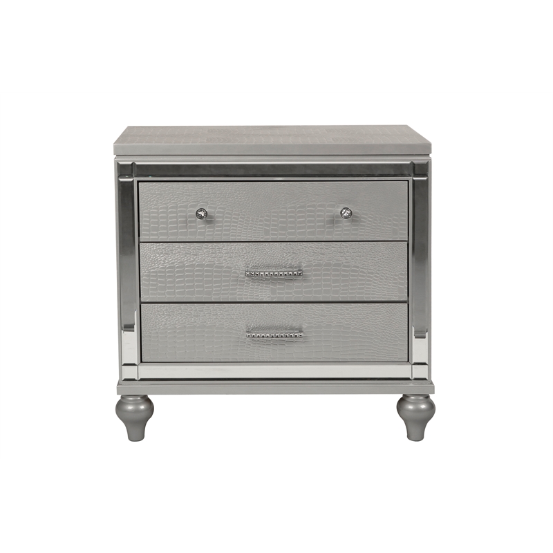 Pemberly Row Modern Solid Wood 3-Drawer Nightstand in Silver